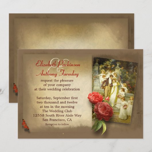 Vintage bruiloft thema Aangepaste uitnodigingen (Voorkant / Achterkant)