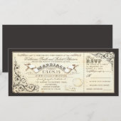 Vintage bruiloft tickets met elegante bloei kaart (Voorkant / Achterkant)