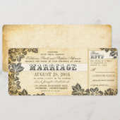 Vintage bruiloft tickets met elegante bloei kaart (Voorkant / Achterkant)