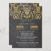 VINTAGE BRUILOFT UITNODIGEN gouden folie filigraan Kaart (Voorkant / Achterkant)