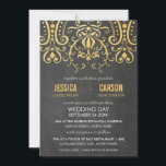 VINTAGE BRUILOFT UITNODIGEN gouden folie filigraan Kaart<br><div class="desc">Een stijlvol uitnodigingsontwerp met een delicaat gouden folie filigraan damast ontwerp voor uw BRUILOFT of een ander evenement, zoals een VERLOVING of SPECIAAL JUBILEUM. >>>TIP Om de lettertypen kleuren en maten te wijzigen / te wijzigen OF een foto toe te voegen, druk op de knop "IT AANPASSEN". Ik hou van...</div>