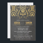 VINTAGE BRUILOFT UITNODIGEN gouden folie filigraan Kaart<br><div class="desc">Een stijlvol uitnodigingsontwerp met een delicaat gouden folie filigraan damast ontwerp voor uw BRUILOFT of een ander evenement, zoals een VERLOVING of SPECIAAL JUBILEUM. >>>TIP Om de lettertypen kleuren en maten te wijzigen / te wijzigen OF een foto toe te voegen, druk op de knop "IT AANPASSEN". Ik hou van...</div>