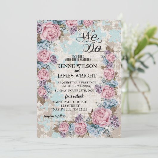 VINTAGE BRUILOFT UITNODIGEN KAART (Staand voorkant)