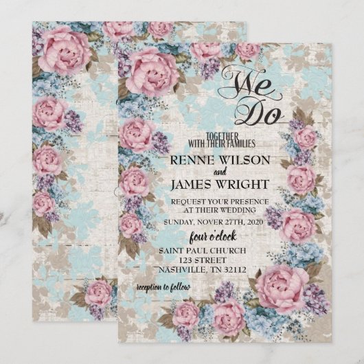 VINTAGE BRUILOFT UITNODIGEN KAART (Voorkant / Achterkant)