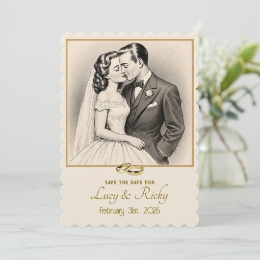 " VINTAGE BRUILOFT UITNODIGING " (Staand voorkant)