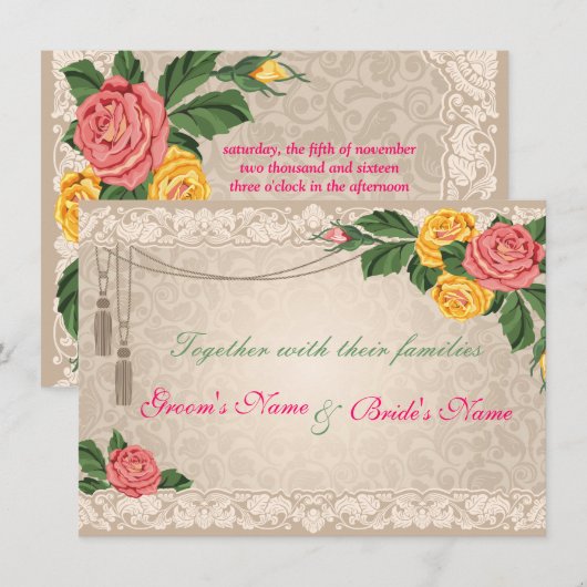 Vintage bruiloft-uitnodiging kaart (Voorkant / Achterkant)