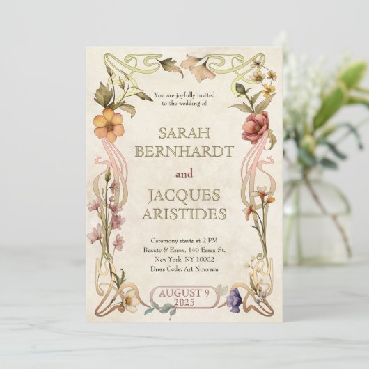 Vintage bruiloft uitnodigingen Art Nouveau Deco (Staand voorkant)