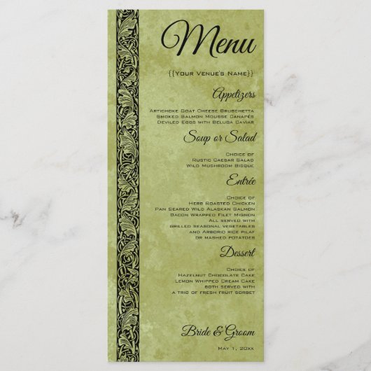 Vintage bruiloft, Victoriaans bloemenrol Menu (Voorkant)