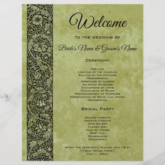 Vintage bruiloft, Victoriaans bloemenrolprogramma (Voorkant)