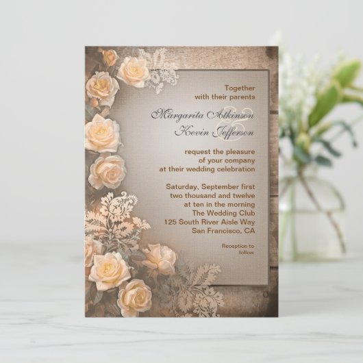 Vintage bruiloft Victoriaans rozen Uitnodigingen (Staand voorkant)