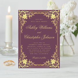 Vintage Bruiloft Wijn Kleur Faux Gold Lijst Kaart