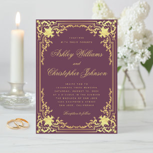 Vintage Bruiloft Wijn Kleur Faux Gold  Lijst Kaart
