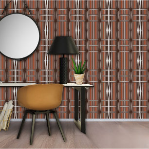Vintage bruin wit strepen geometrisch patroon behang