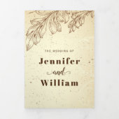 Vintage bruine en beige bladeren bruiloft drieluik uitnodiging (Cover)