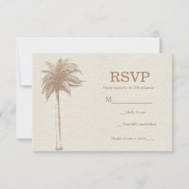 Vintage bruine palmbomen strand bruiloft RSVP Kaartje