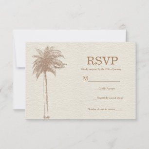 Vintage bruine palmbomen strand bruiloft RSVP Kaartje