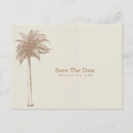 Vintage bruine palmboom strand save the date aankondigingskaart