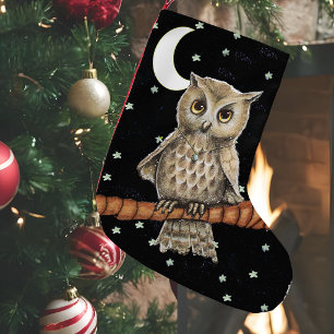 Vintage bruine uil halsketting halvemaan sterren kleine kerstsok