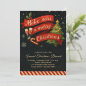 Vintage Brunch & Bubbly Kerstfeestviering Festief Feestdagenkaart (Staand voorkant)