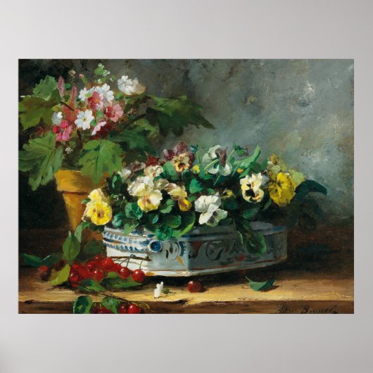 Vintage Brunel-Neuville Pansies en Primroses Poster (Voorkant)