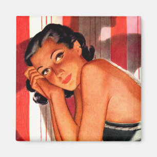 Vintage Brunette Beauty Pinup Magneet