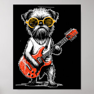 Vintage Brussels Griffon die rockmuziek speelt op Poster