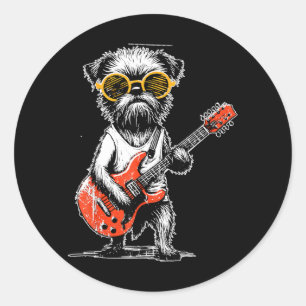 Vintage Brussels Griffon speelt gitaar Rock Muziek Ronde Sticker
