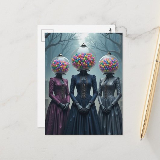 Vintage Bubblegum Machine Ladies Briefkaart (Voorkant / Achterkant in situ)