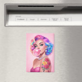 Vintage Bubblegum Pin-Up Girl Magnet – Glam Retro  (Insitu (Vaatwasser))