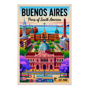 Vintage Buenos Aires Argentinië Retro Illustratie  Perfect Poster