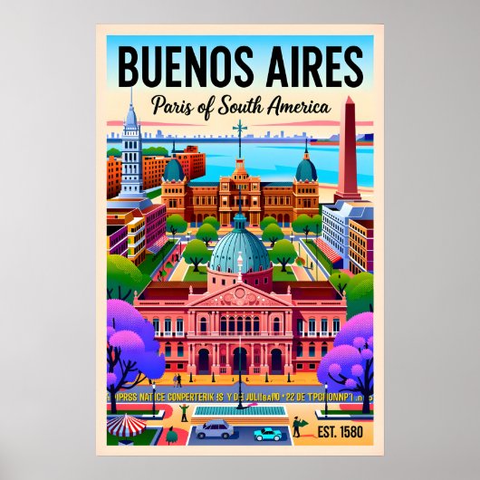 Vintage Buenos Aires Argentinië Retro Illustratie Poster (Voorkant)