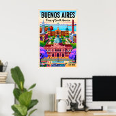 Vintage Buenos Aires Argentinië Retro Illustratie Poster (Thuiskantoor)
