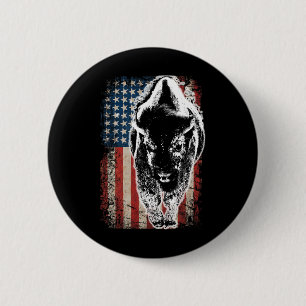 Vintage Buffalo Amerikaanse Vlag Bizon Patriottisc Ronde Button 5,7 Cm