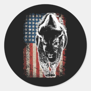 Vintage Buffalo Amerikaanse Vlag Bizon Patriottisc Ronde Sticker