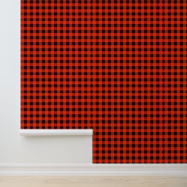 (Vintage Buffalo Plaid) Zwart en Rood Behang