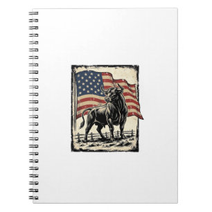 Vintage Bull Amerikaanse Vlag Western T-shirt Ontw Notitieboek