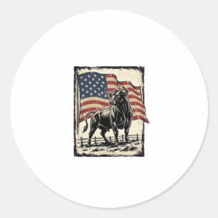 Vintage Bull Amerikaanse Vlag Western T-shirt Ontw Ronde Sticker