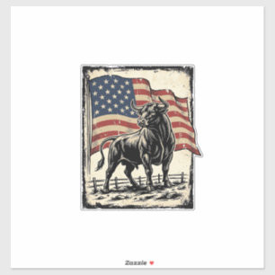 Vintage Bull Amerikaanse Vlag Western T-shirt Ontw Sticker