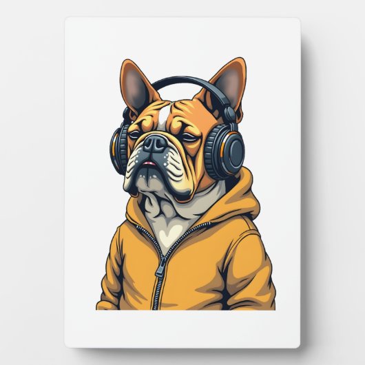 Vintage Bulldog in Headphones Wearing Hoodie Music Fotoplaat (voorkant)