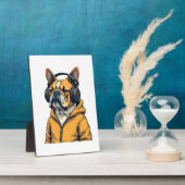 Vintage Bulldog in Headphones Wearing Hoodie Music Fotoplaat (Zijkant)