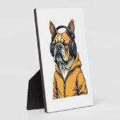 Vintage Bulldog in Headphones Wearing Hoodie Music Fotoplaat (Zijkant)