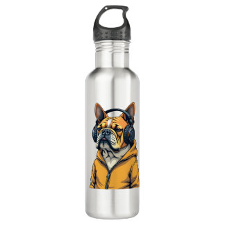 Vintage Bulldog in Headphones Wearing Hoodie Music Waterfles