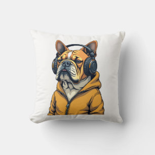 Vintage Bulldog in Koptelefoon met Hoodie Muziek Kussen