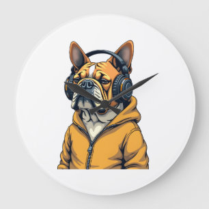 Vintage Bulldog met koptelefoon die hoodie draagt Grote Klok