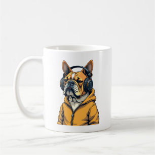 Vintage Bulldog met koptelefoon die hoodie draagt Koffiemok