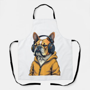 Vintage Bulldog met koptelefoon die hoodie draagt Schort