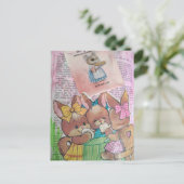 Vintage Bunnies and Mouse Collage Briefkaart (Staand voorkant)