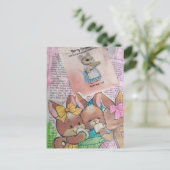 Vintage Bunnies and Mouse Collage Briefkaart (Staand voorkant)