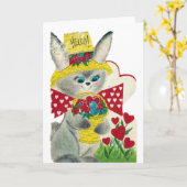 Vintage Bunny Hallo Kaart (Gele Bloem)