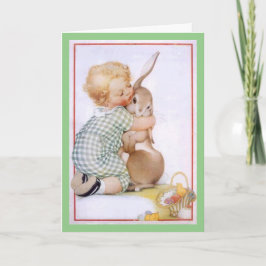 Vintage Bunny Hug Retro Paaskaart Feestdagen Kaart